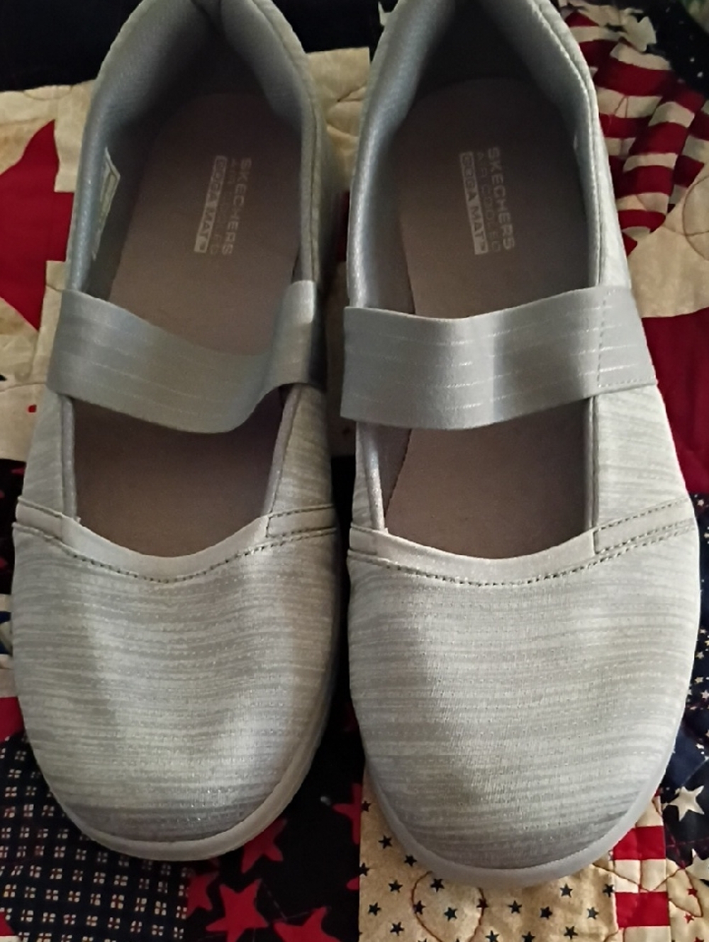 Skechers Light Gray Mary Jane Slip-On Flats